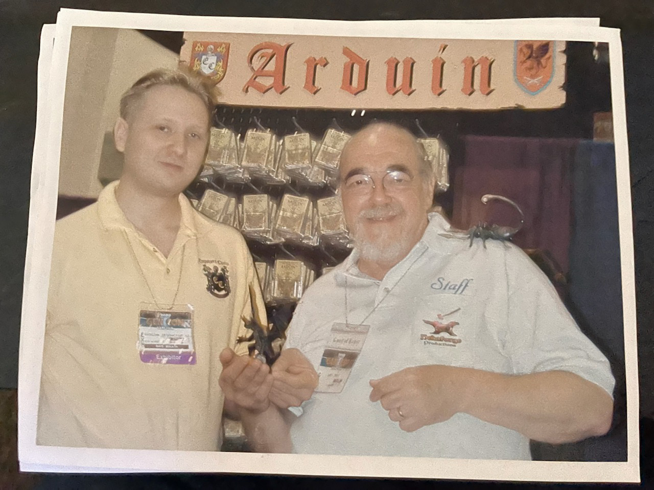 Dave Bukata and Gary Gygax with dragon and grey horror Gen Con